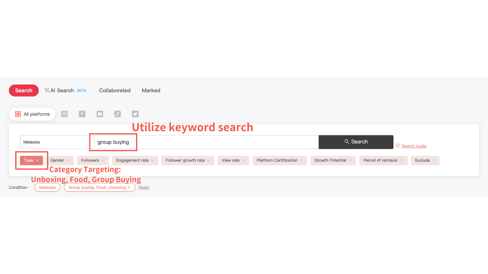 Utilise KOL Radar to Search for Suitable influencers