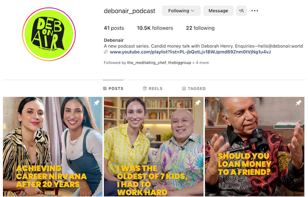 Debonair podcast's instagram