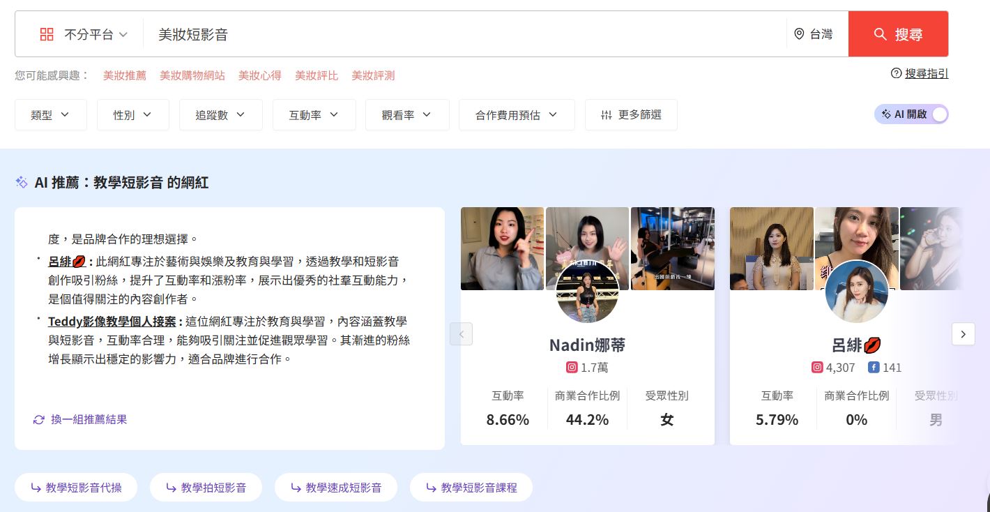 AI Search「美妝短影音」